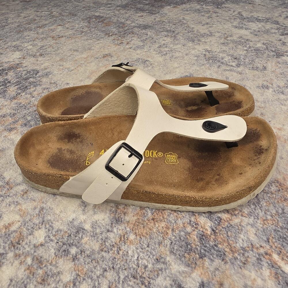 Birkenstock Gizeh Shoes Womens Size 10 White Thong Cork Sandals Comfort Boho - Picture 2 of 8